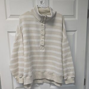 American Eagle Outfitters Cream Striped Turtleneck Sweater